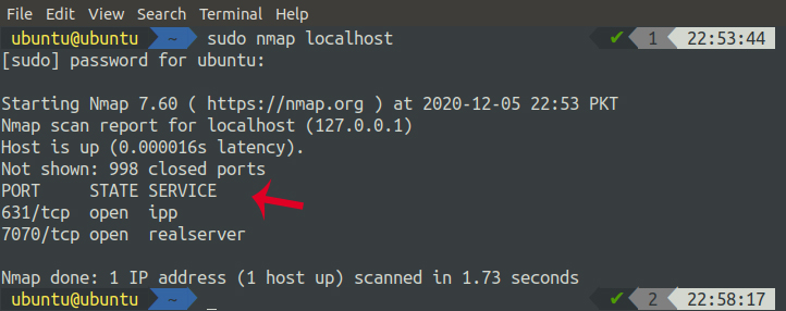 یافتن پورت های باز با استفاده از دستور nmap