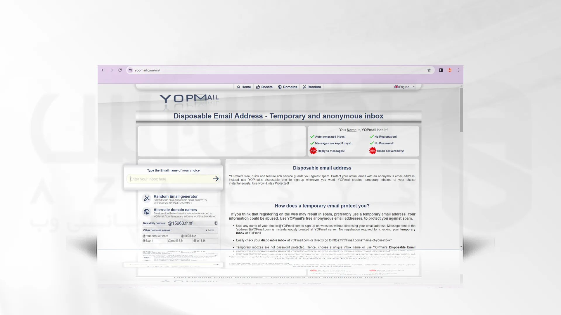 YOPmail برای ساخت ایمیل یکبار مصرف و ایمیل موقت