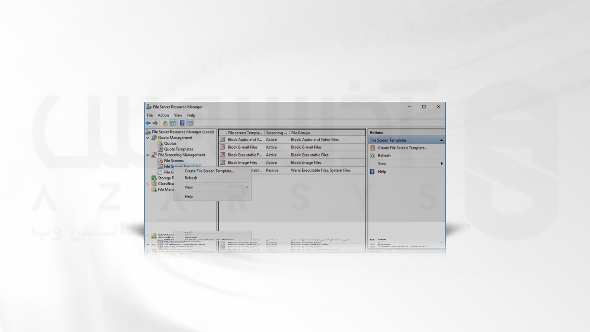 ایجاد File Screening Template در راه اندازی فایل سرور در ویندوز سرور