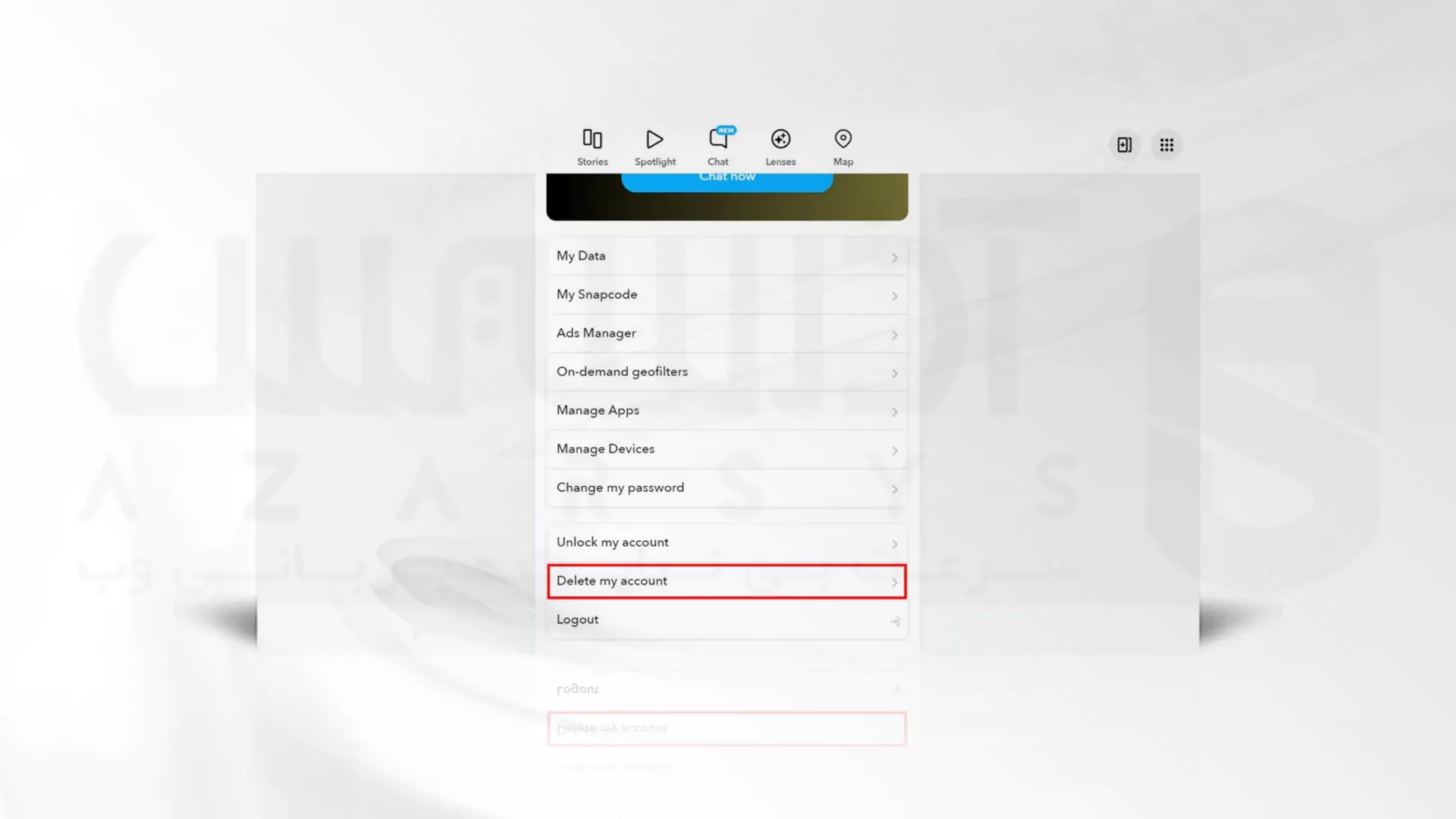 مراحل حذف اکانت اسنپ چت در اندروید/ مرورگر