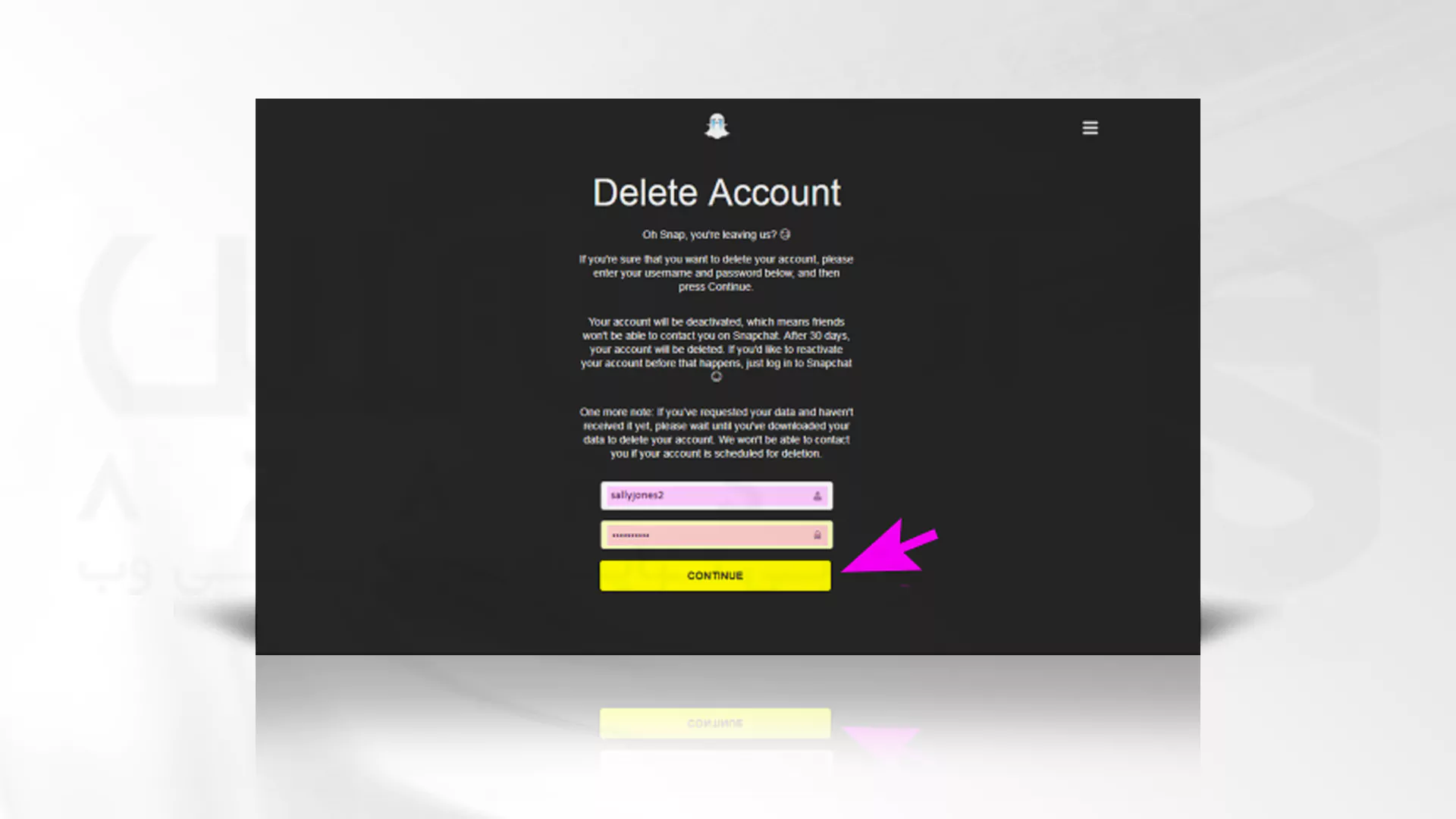 مراحل حذف اکانت اسنپ چت در اندروید/ مرورگر