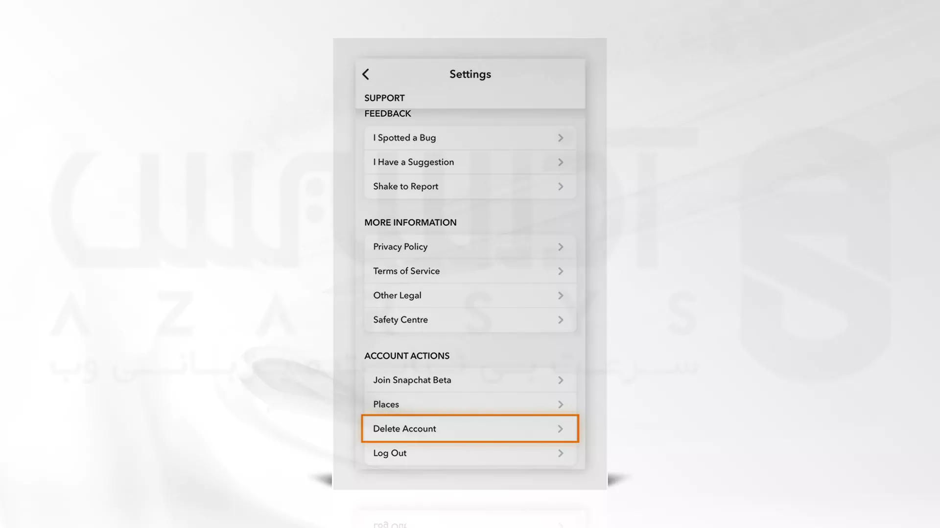مراحل حذف اکانت اسنپ چت در iPhone