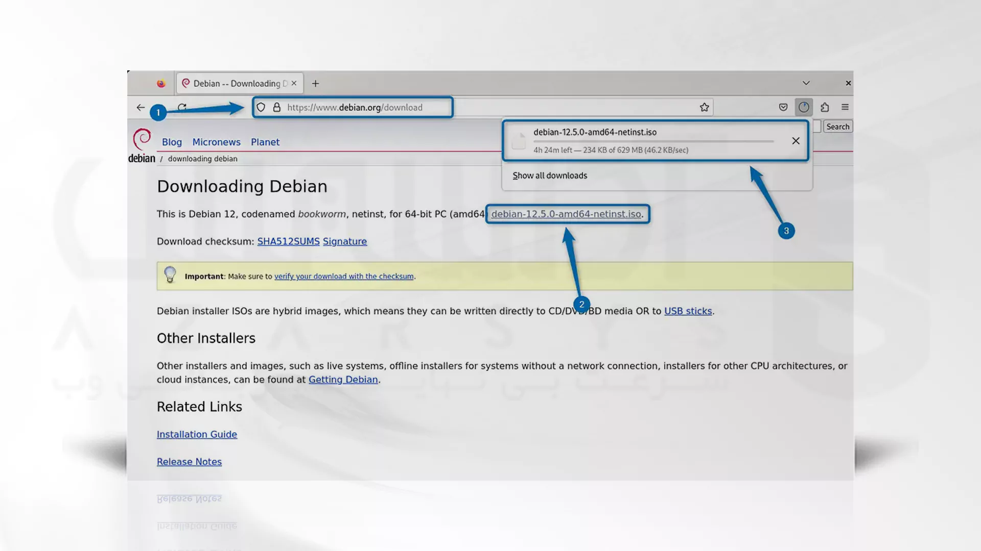 مراحل تصویری نصب Debian روی VMware