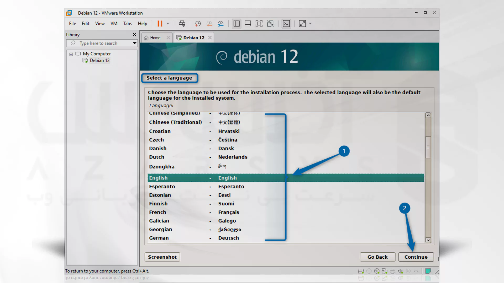 مراحل تصویری نصب Debian روی VMware