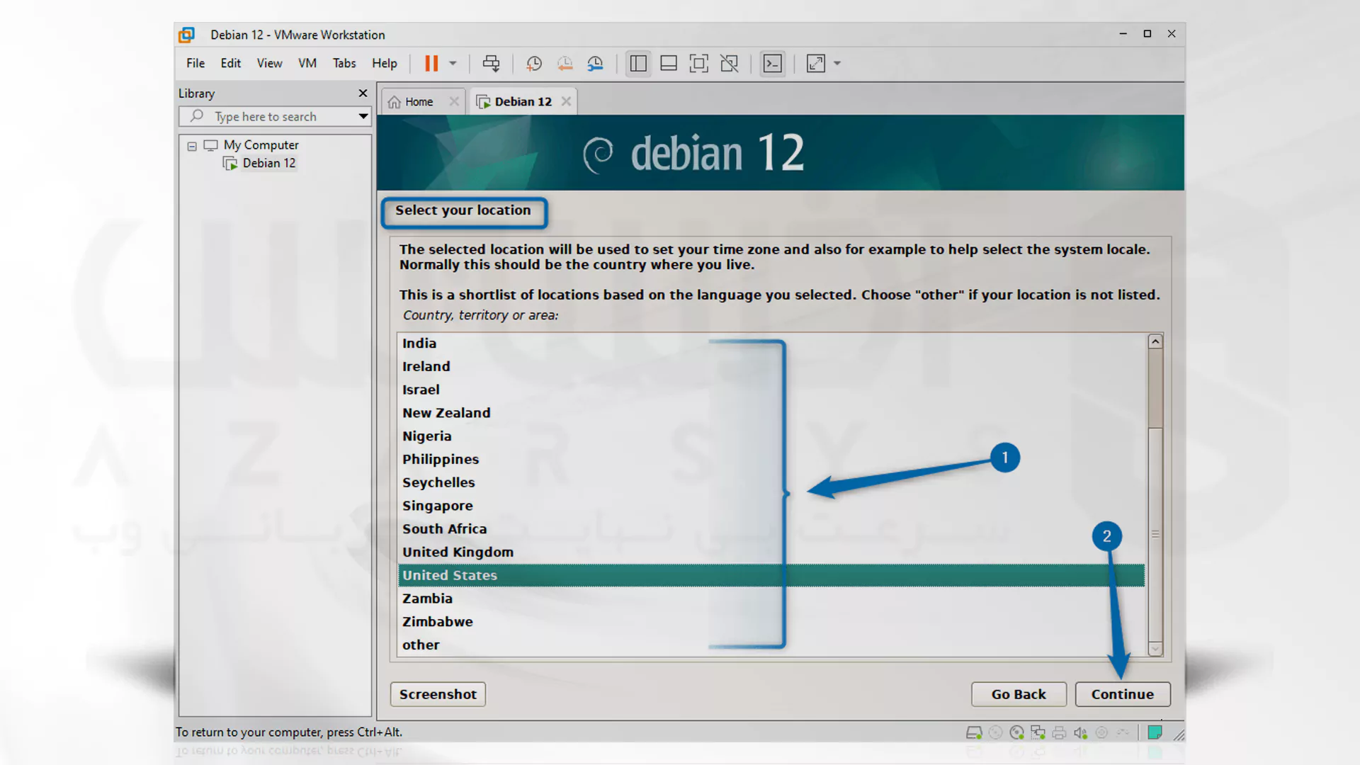 مراحل تصویری نصب Debian روی VMware