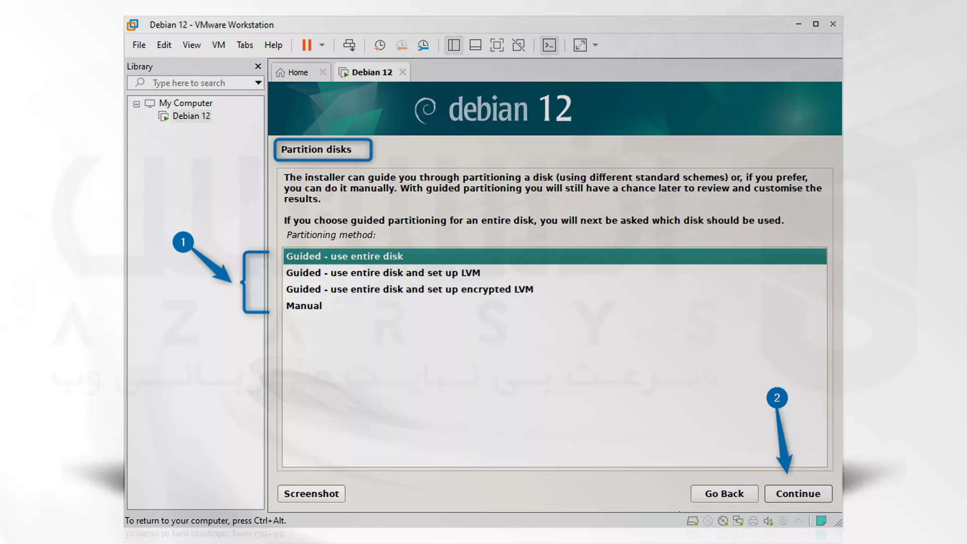 مراحل تصویری نصب Debian روی VMware