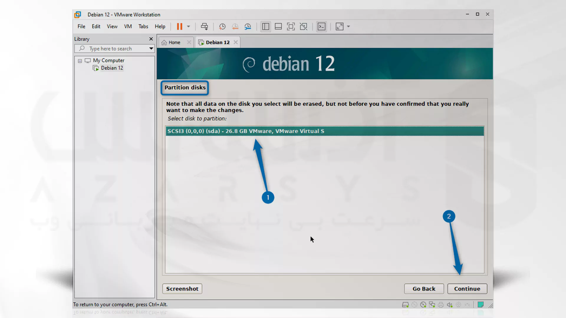 مراحل تصویری نصب Debian روی VMware