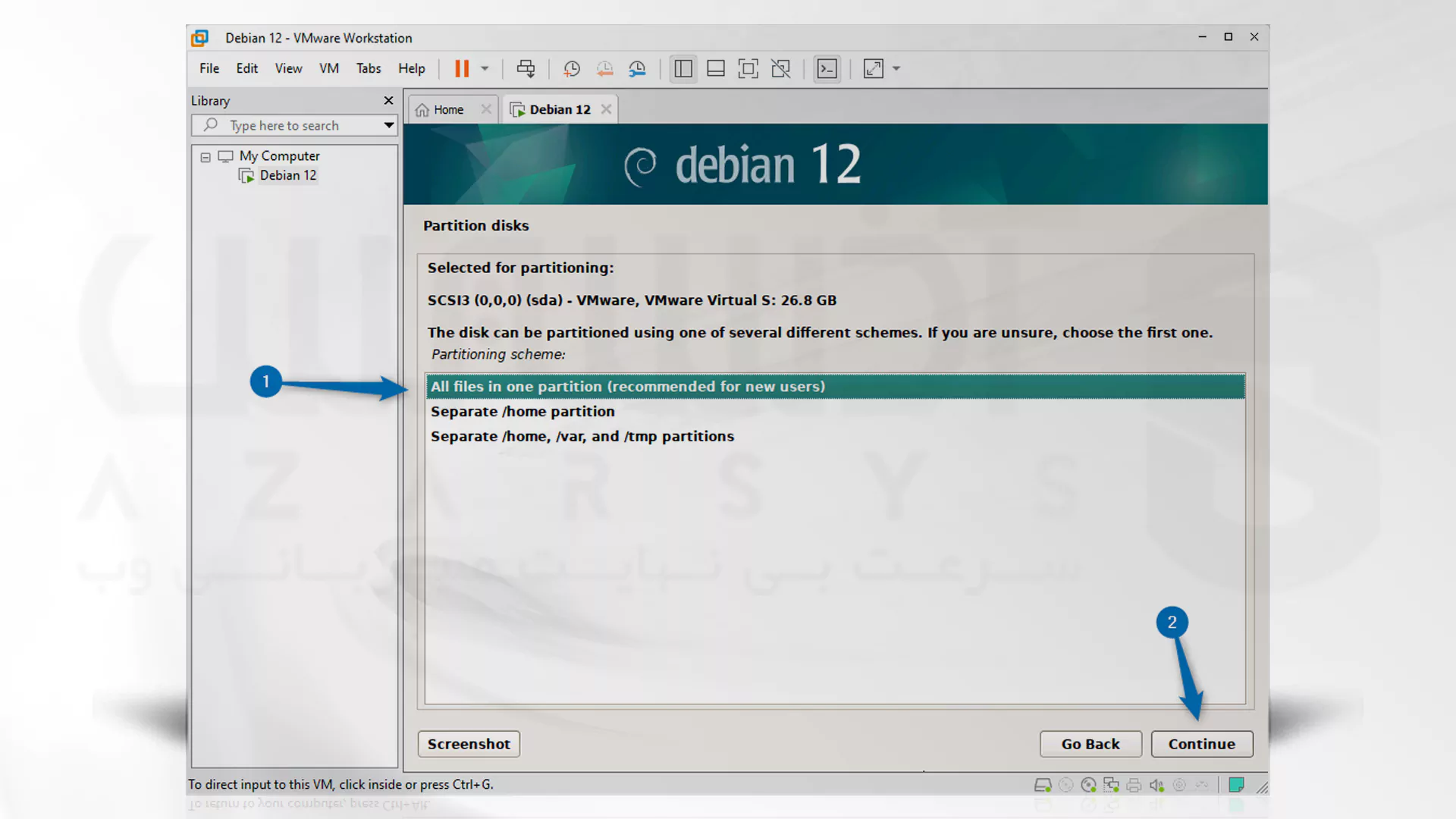 مراحل تصویری نصب Debian روی VMware