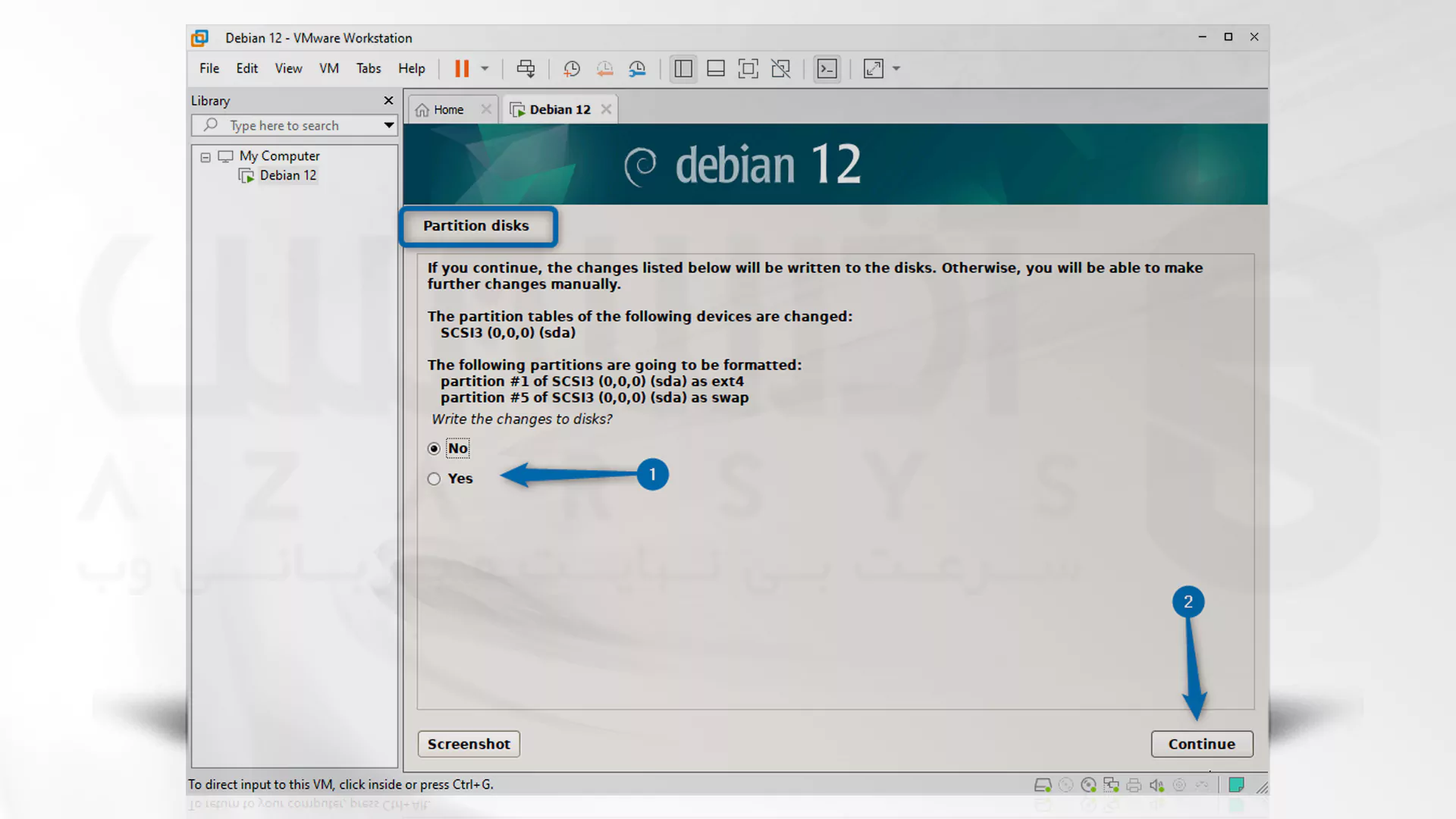 مراحل تصویری نصب Debian روی VMware