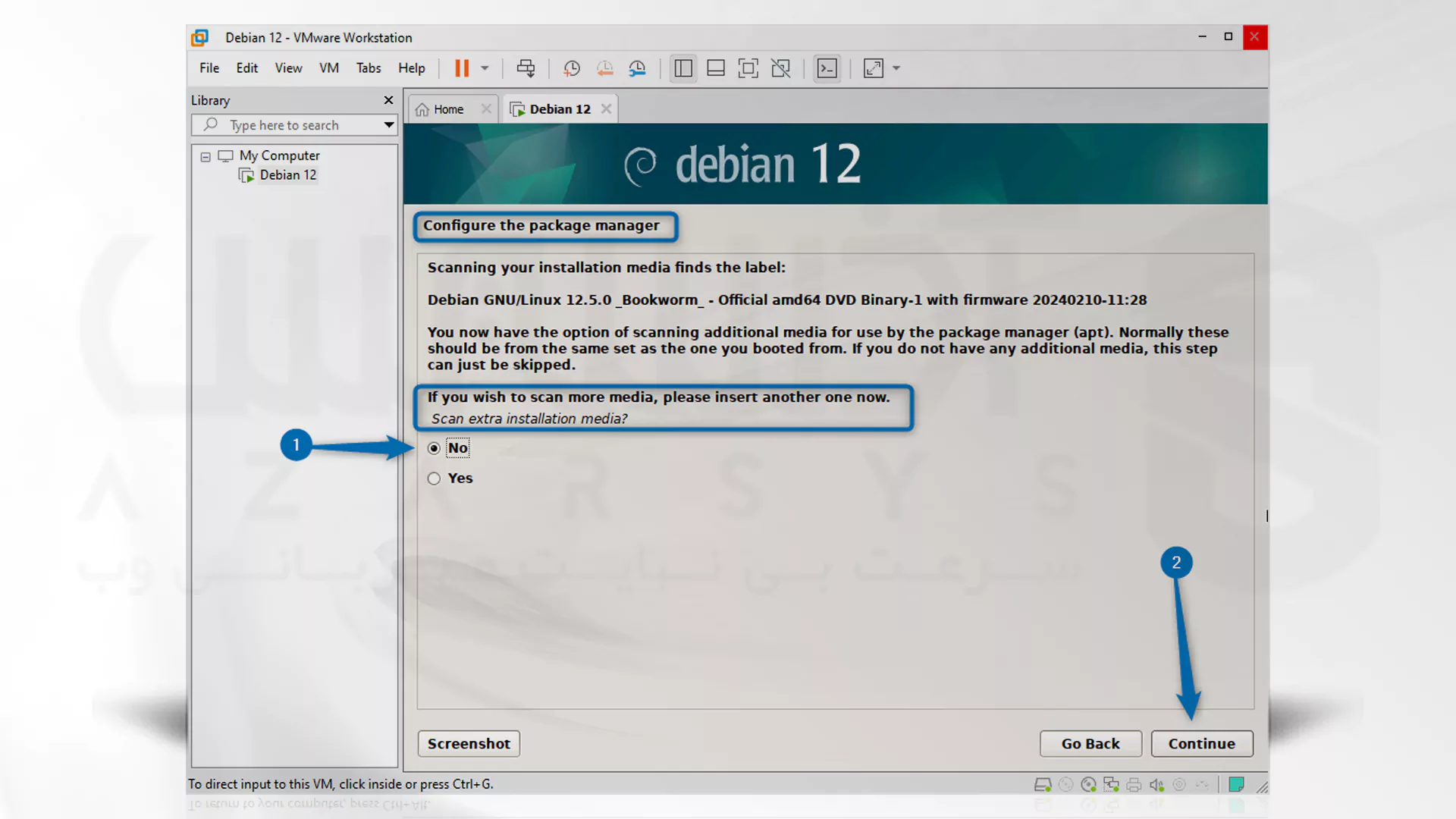 مراحل تصویری نصب Debian روی VMware