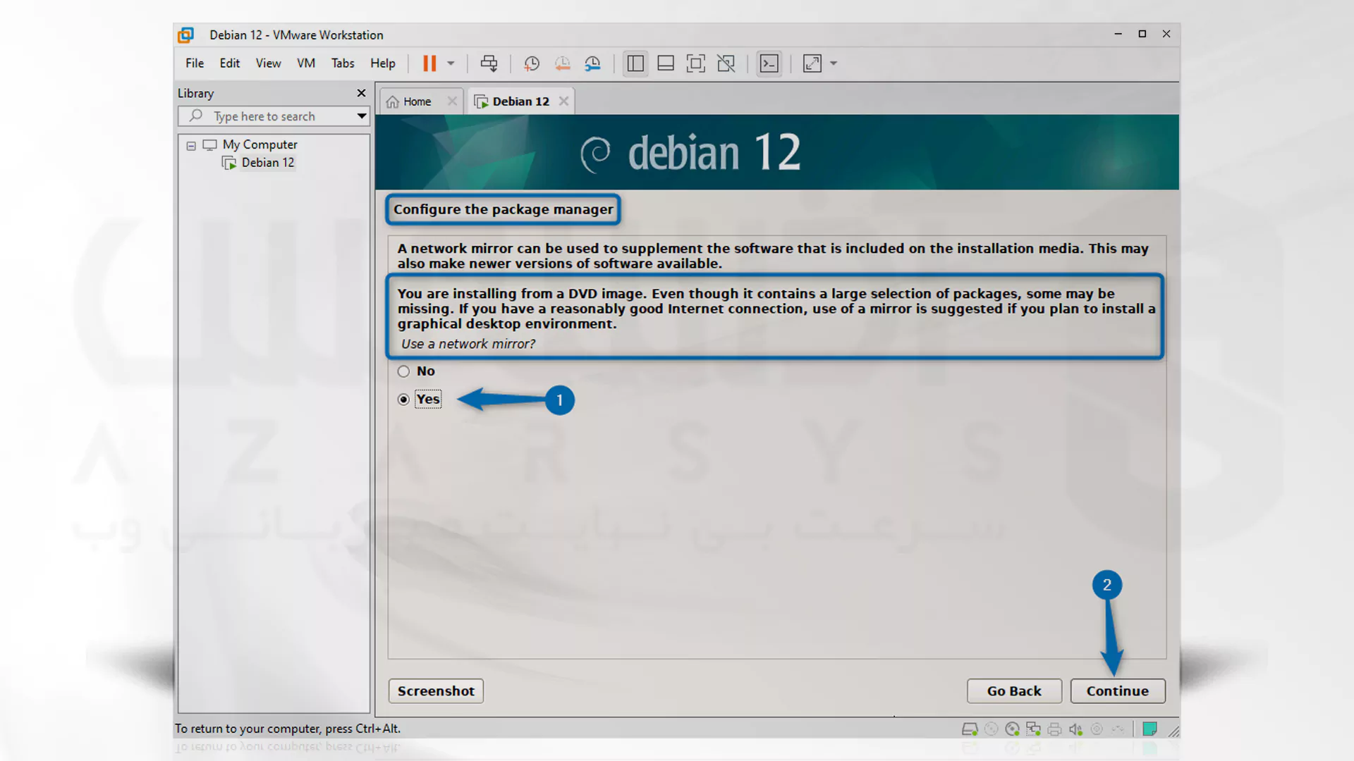 مراحل تصویری نصب Debian روی VMware