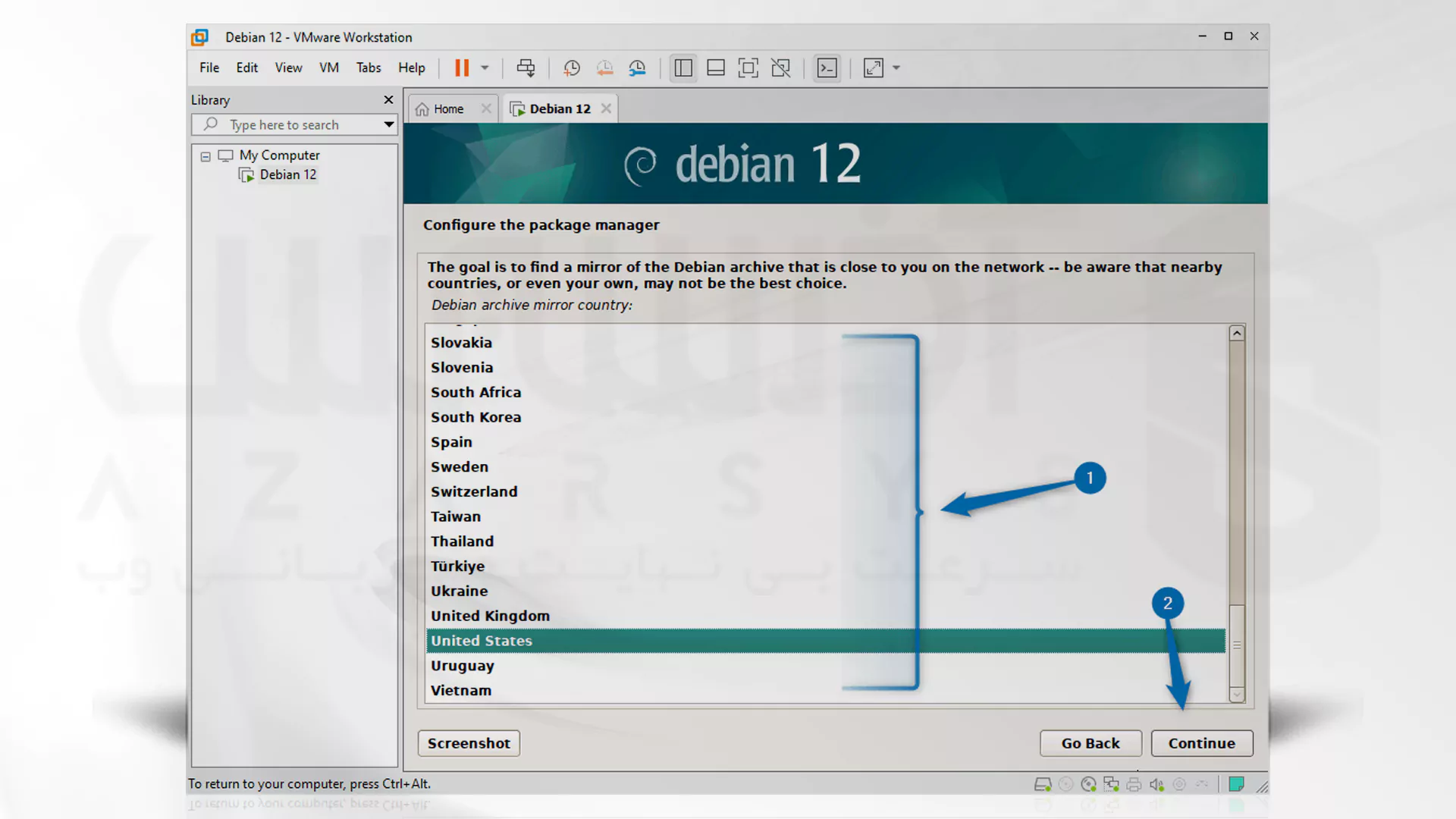 مراحل تصویری نصب Debian روی VMware