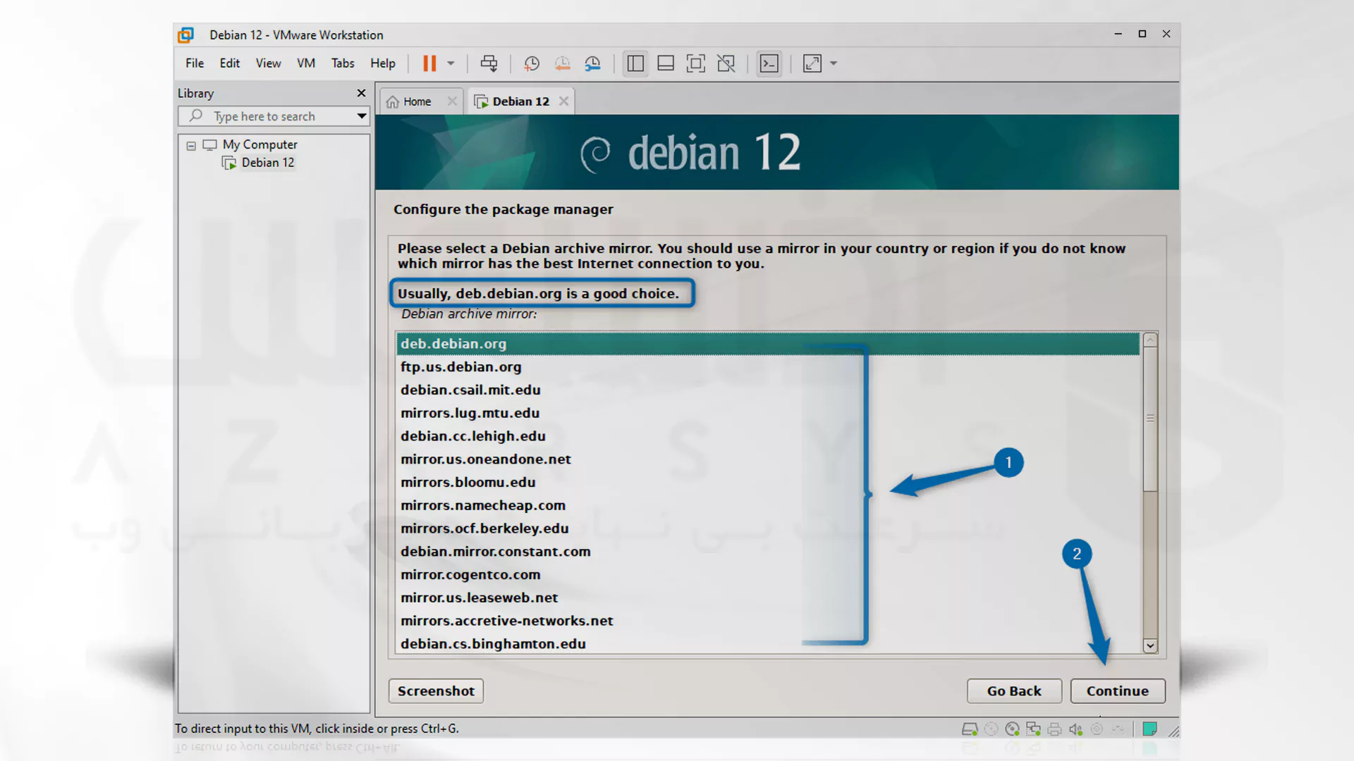 مراحل تصویری نصب Debian روی VMware