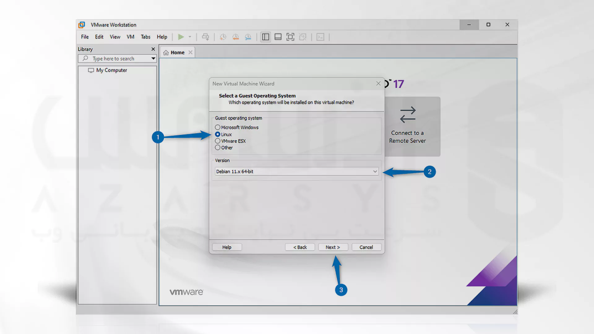 مراحل تصویری نصب Debian روی VMware