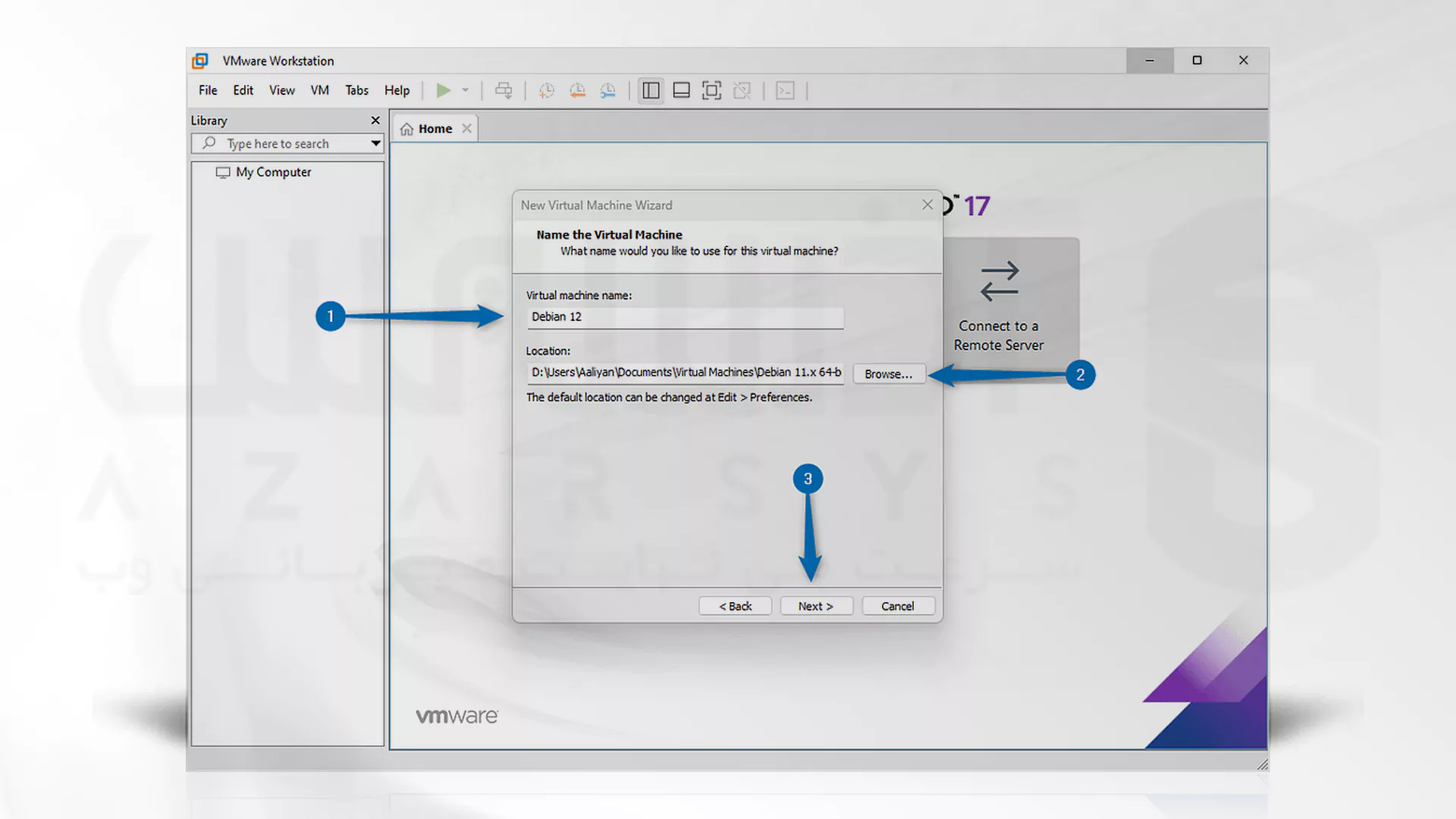 مراحل تصویری نصب Debian روی VMware