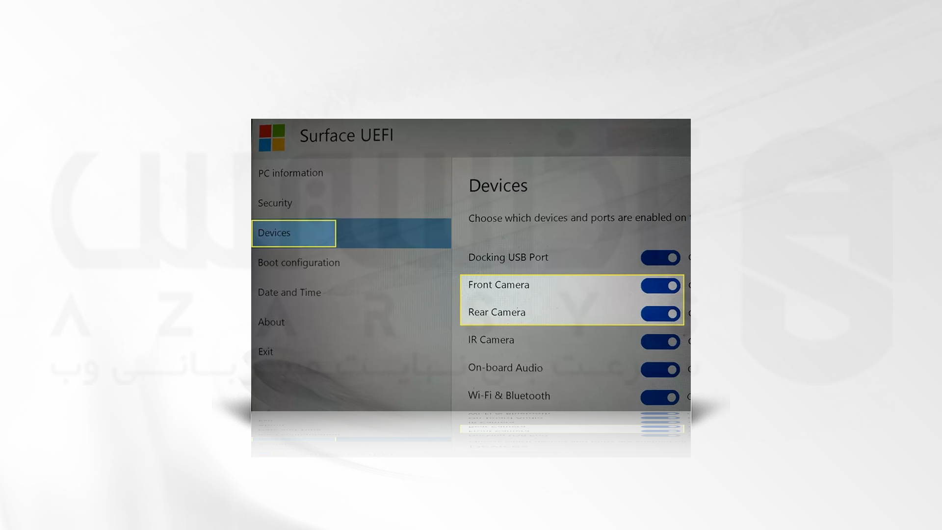 Boot درحالت UEFI برای عیب یابی مشکلات دوربین سورفیس 
