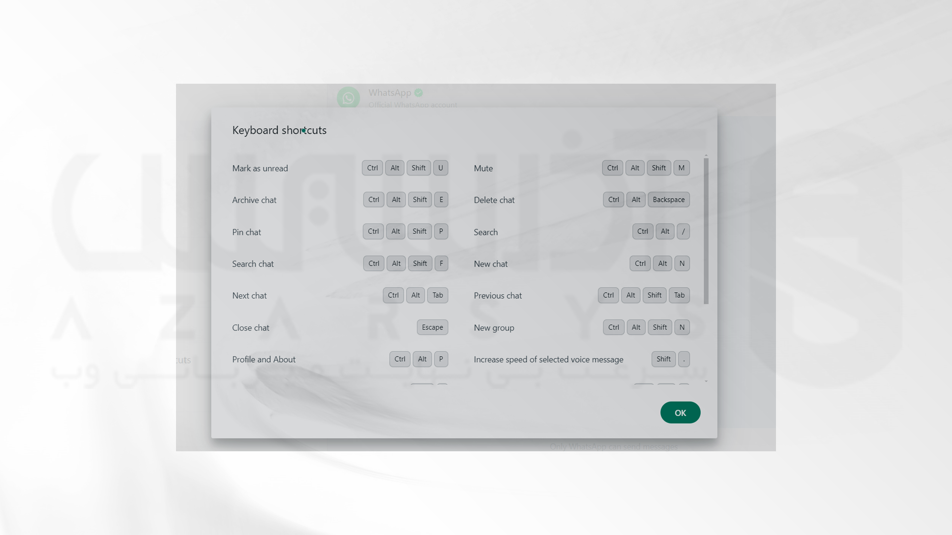 استفاده از Keyboard Shortcuts در واتساپ وب