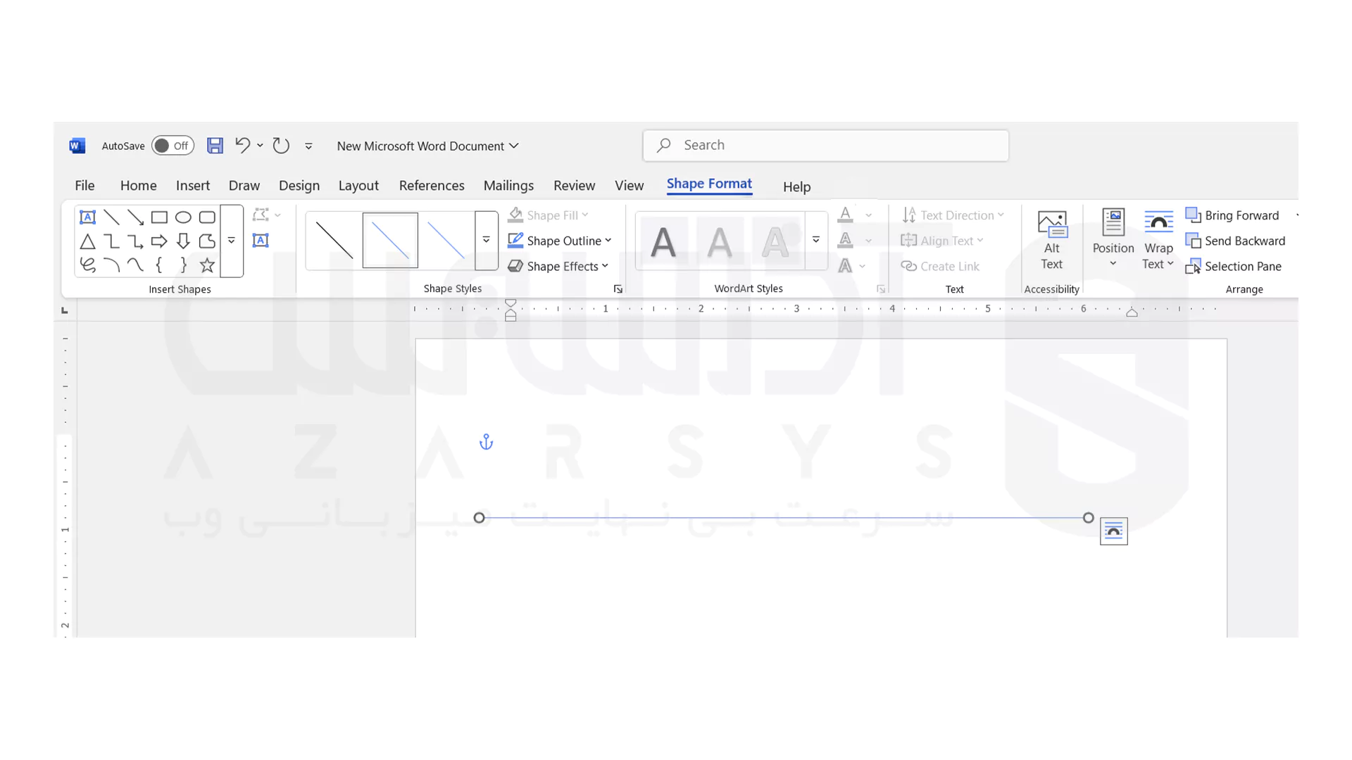 رسم خط در word با استفاده از ابزار Shapes - قدم سوم