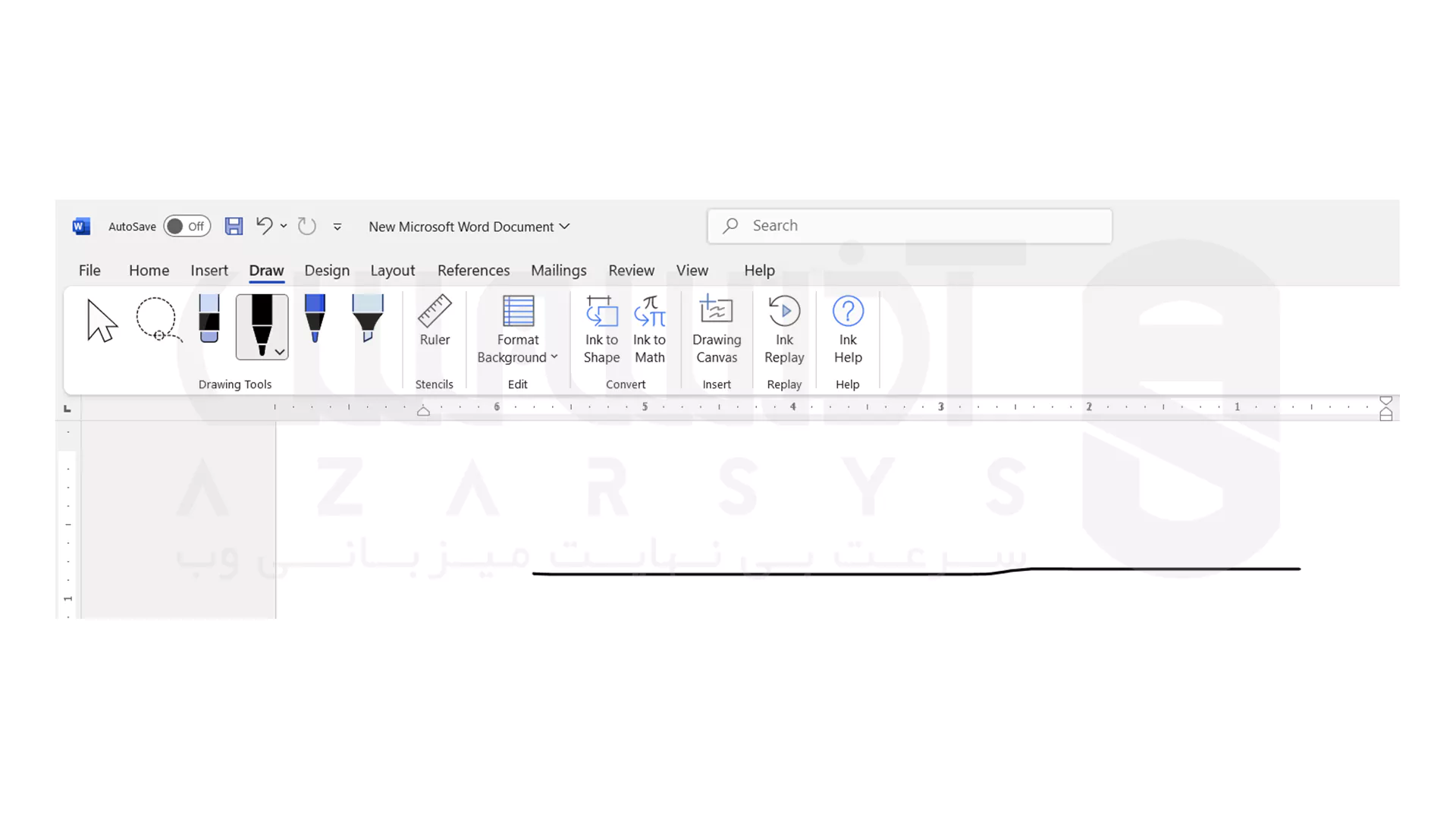 رسم خط در word با استفاده از ابزار Pen - قدم دوم