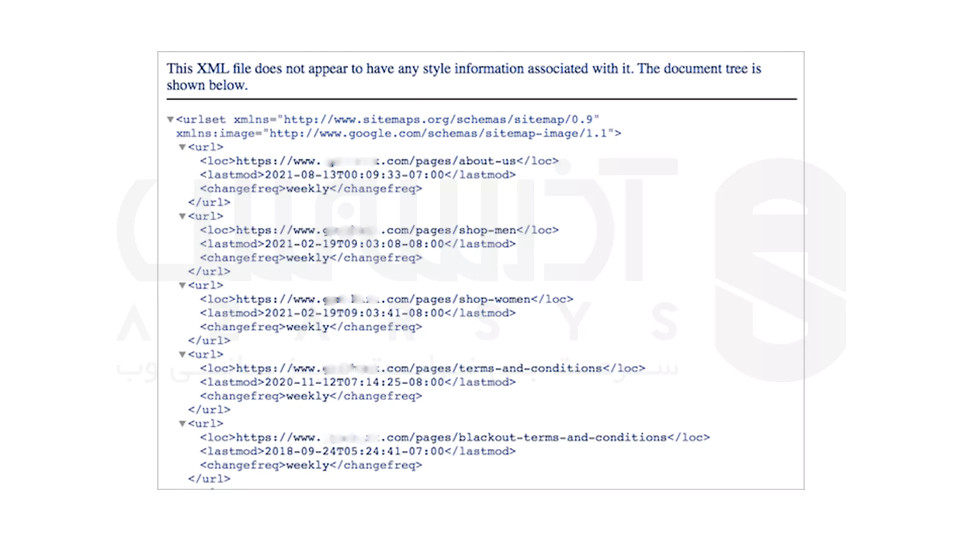 نمونه یک XML Sitemap (برای موتور جستجو)