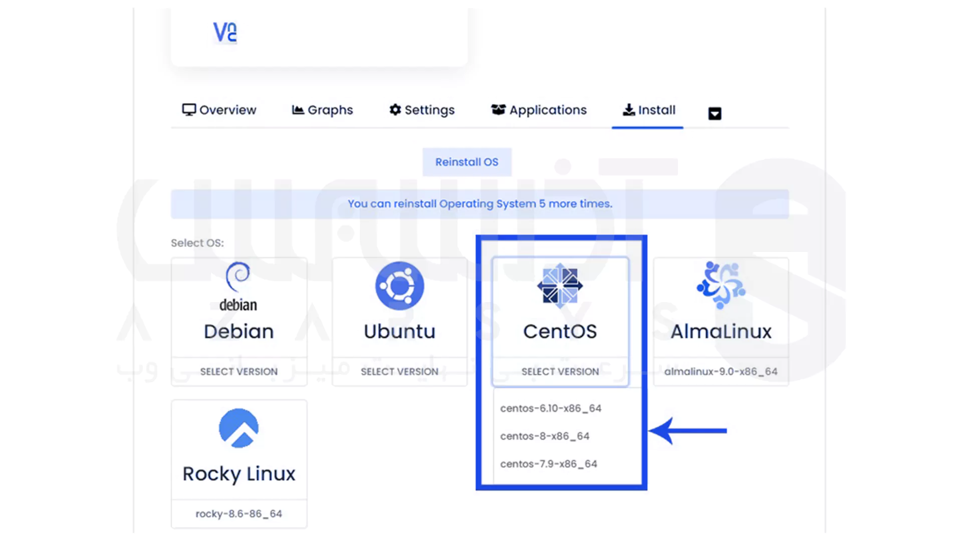 مراحل تغییر سیستم‌ عامل در سرور مجازی لینوکس آذرسیس - 9