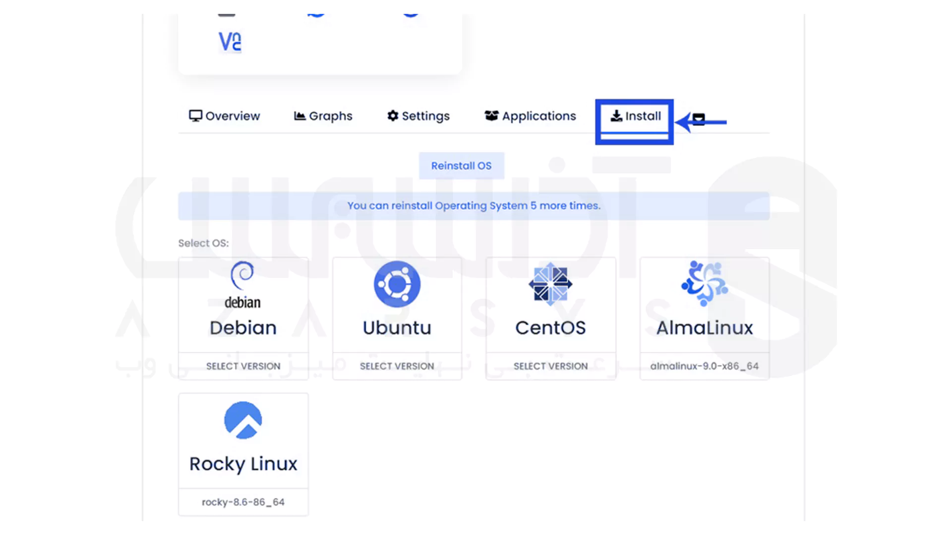 مراحل تغییر سیستم‌ عامل در سرور مجازی لینوکس آذرسیس - 8