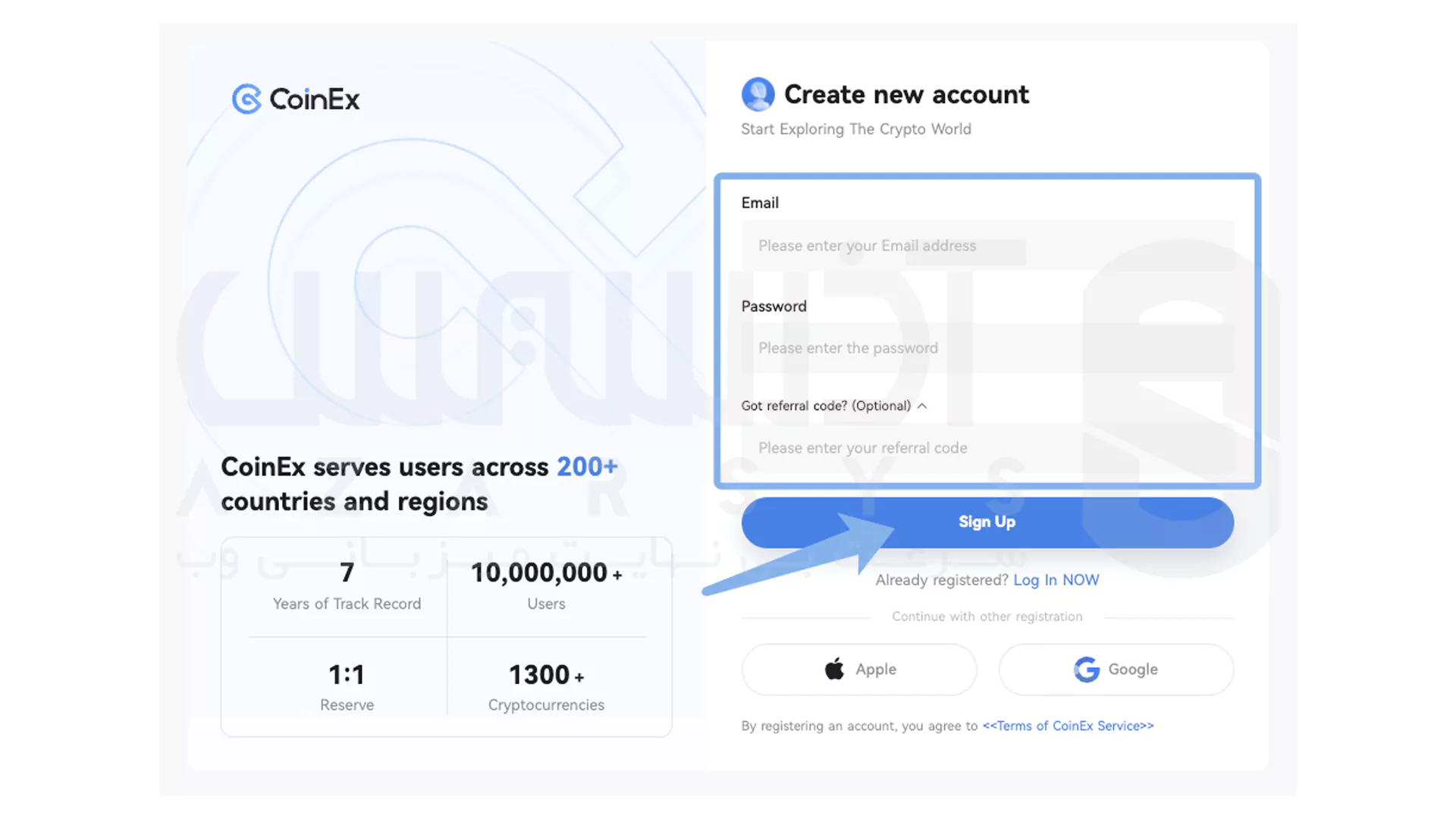 ثبت نام با ایمیل و رمز عبور در CoinEx - 2