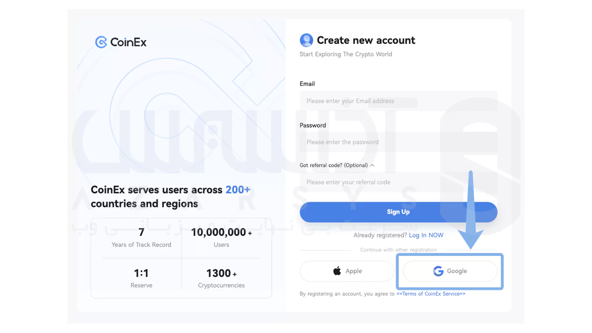 ثبت نام با حساب Google در CoinEx - 1