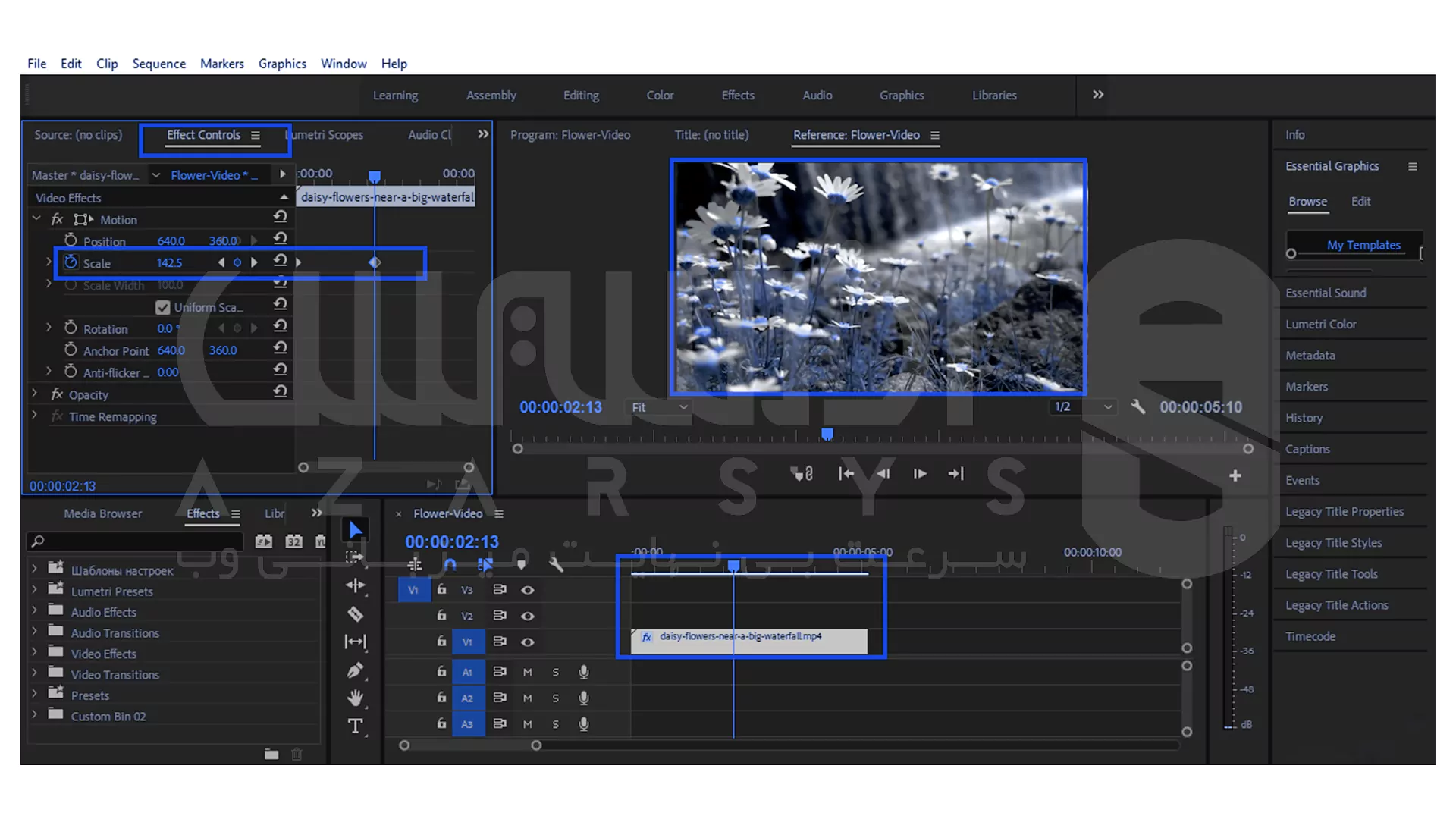 جادوی حرکت فیک دوربین در پریمیر (تبدیل ویدیو ثابت به سینمایی) 5 fake camera movement premiere tutorial 5