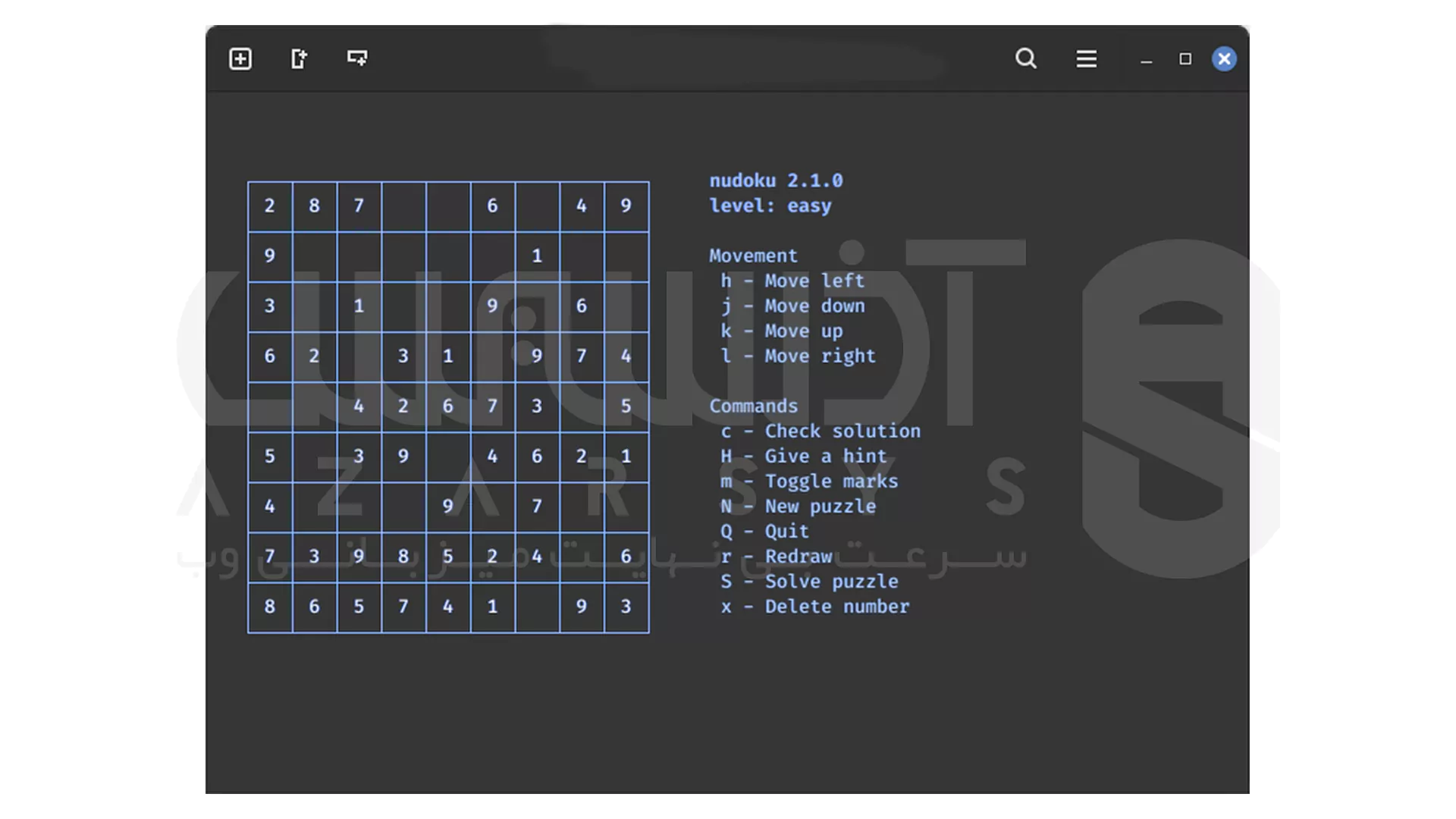 12 بازی مبتنی بر ترمینال برای لینوکس که باید امتحان کنی 2 بازی مبتنی بر ترمینال برای لینوکس - Nudoku