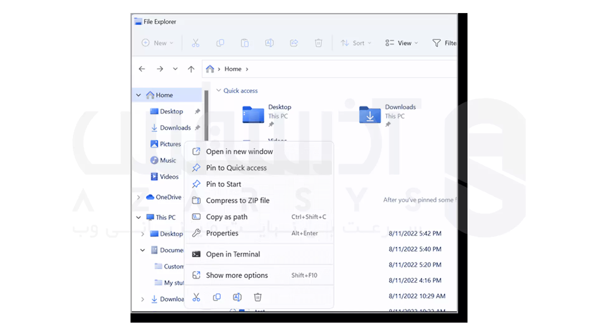 آموزش اشتراک گذاری فایل ها در فایل اکسپلورر ویندوز 11 2 File Explorer ویندوز 11 - پین کردن پوشه ها به Quick Access