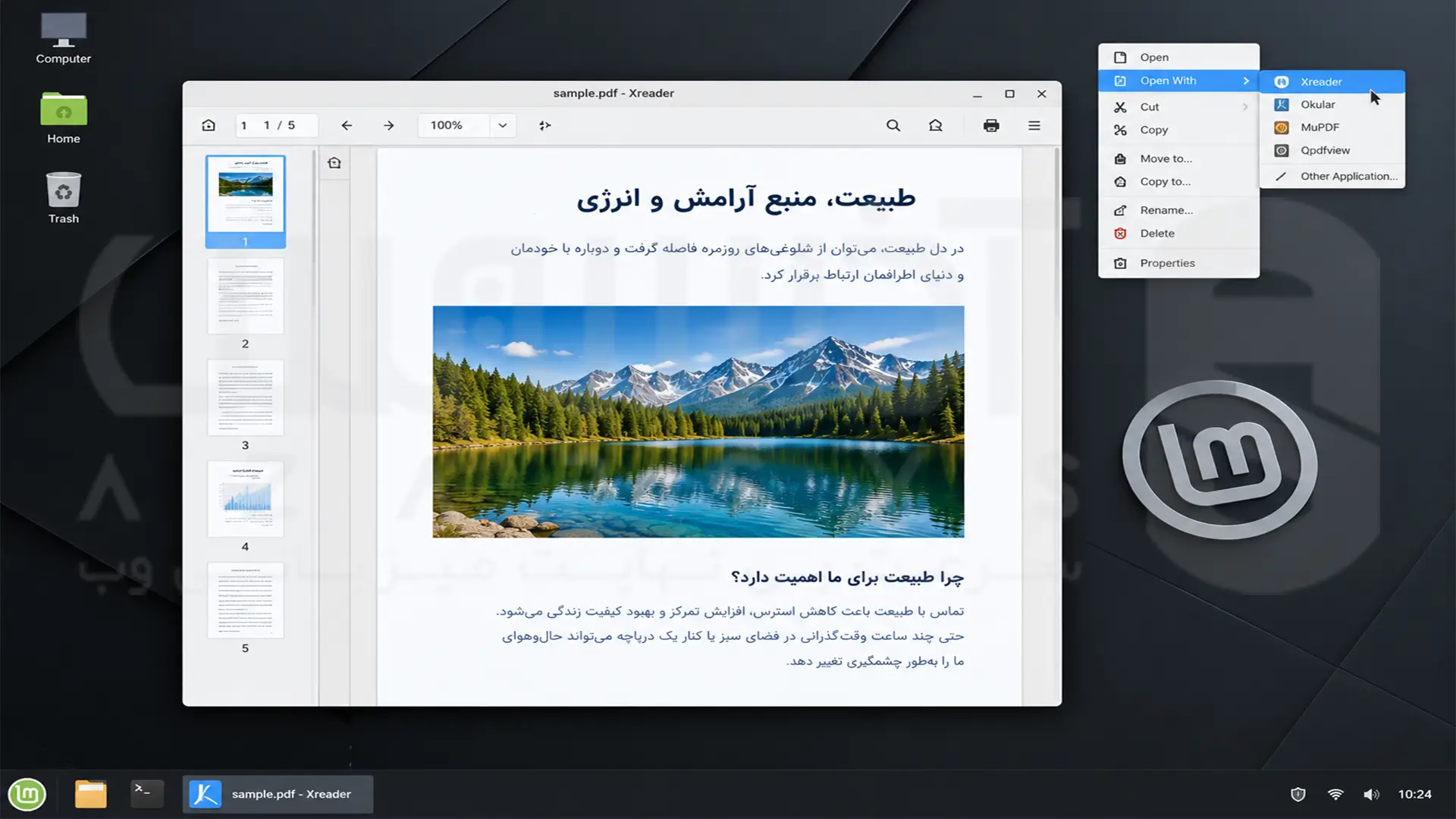 آموزش نصب PDF Reader در لینوکس مینت 2 اجرای Xreader و نمایش یک فایل PDF در محیط لینوکس مینت